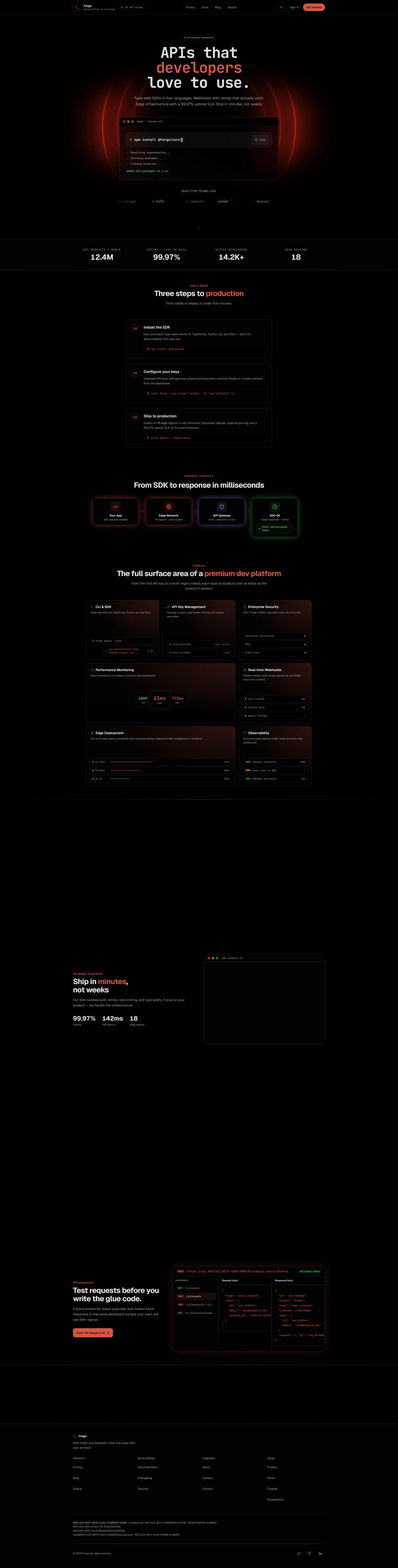 Forge — Home (dark mode, desktop)